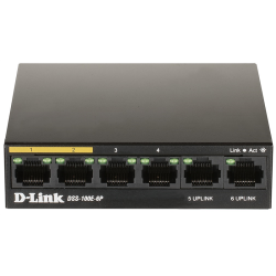 D-Link Unmanaged Surveillance Switch 6x100Base-TX (4x100Base-TX PoE), Surge 6KV, PoE Budget 55W, Long-range PoE up to 250m, metal case