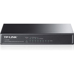 TP-Link TL-SF1008P, 8-портовый 10/100 Мбит/с настольный PoE коммутатор, 8 портов RJ45 10/100 Мбит/с + 4 порта PoE, IEEE 802.3af, бюджет PoE 57 Вт, стальной корпус