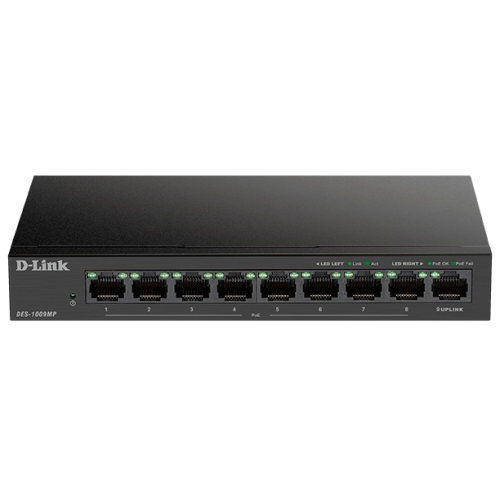 D-Link Unmanaged Switch 8x100Base-TX PoE, 1x1000Base-T, Surge 6KV, PoE Budget 117W, metal case