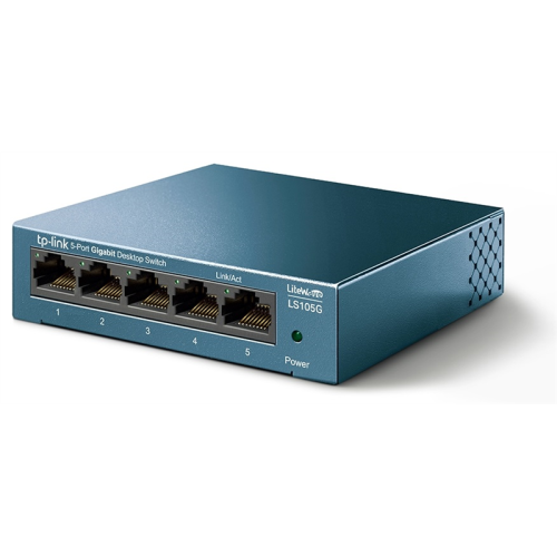 TP-Link LS105G, 5-портовый гигабитный неуправляемый коммутатор, 5 портов RJ45 10/100/1000 Мбит/с, металлический корпус, настольный/монтируемый на стену, plug and play, поддержка 802.1p QoS