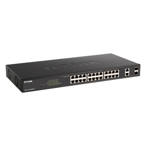 D-Link EasySmart L2 Switch 24х1000Base-T PoE, 2xCombo 1000Base-T/SFP, PoE Budget 370W