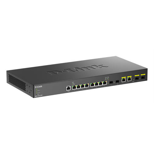 D-Link DXS-1210-12TC/B1A, PROJ L2+ Smart Switch with 8 10GBase-T ports and 2 10GBase-T/SFP+ combo-ports and 2 10GBase-X SFP+ ports.16K Mac address, 240Gbps switching capacity, 802.3x Flow Control, 802