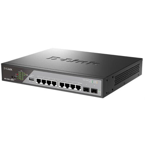 D-Link Smart L2 Surveillance Switch 8х1000Base-T PoE 802.3bt 90W, 2x1000Base-X SFP, PoE Budget 242W, Long-range PoE up to 250m