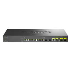 D-Link DXS-1210-12TC/B1A, PROJ L2+ Smart Switch with 8 10GBase-T ports and 2 10GBase-T/SFP+ combo-ports and 2 10GBase-X SFP+ ports.16K Mac address, 240Gbps switching capacity, 802.3x Flow Control, 802