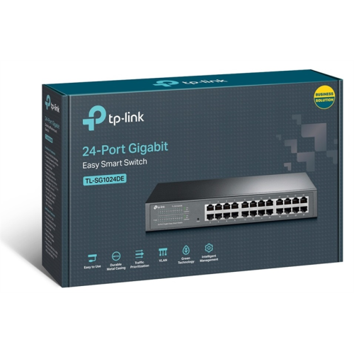 TP-Link TL-SG1024DE, 24-портовый гигабитный Easy Smart коммутатор, 24 порта RJ45 10/100/1000 Мбит/с, VLAN на базе MTU/порта/тэга, QoS, IGMP Snooping, 1U 13-дюймовый