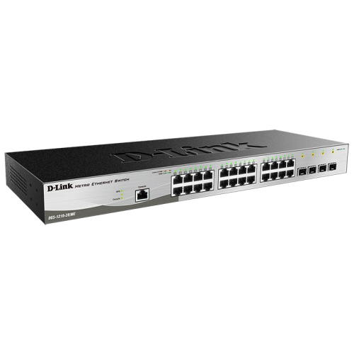 D-Link Managed L2 Metro Ethernet Switch 24x1000Base-T, 4x1000Base-X SFP, Surge 6KV, CLI, RJ45 Console, RPS, Dying Gasp, power supply unit with UPS function