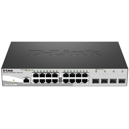 D-Link Managed L2 Metro Ethernet Switch 16x1000Base-T, 4x1000Base-X SFP, Surge 6KV, CLI, RJ45 Console