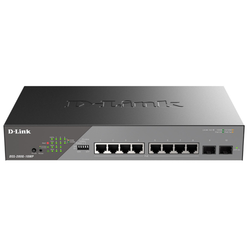D-Link Smart L2 Surveillance Switch 8х1000Base-T PoE, 2x1000Base-X SFP, PoE Budget 130W, Long-range PoE up to 250m