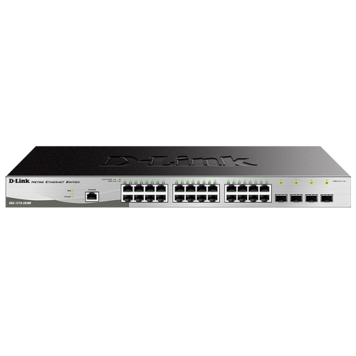 D-Link Managed L2 Metro Ethernet Switch 24x1000Base-T, 4x1000Base-X SFP, Surge 6KV, CLI, RJ45 Console, RPS, Dying Gasp, power supply unit with UPS function