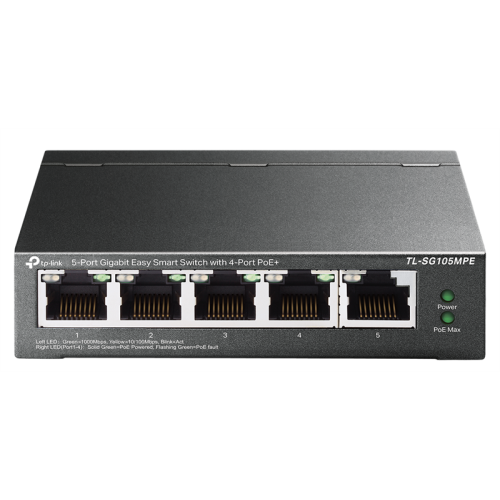 TP-Link TL-SG105MPE, Коммутатор Easy Smart с 5 гигабитными портами (4 порта PoE+), 802.3af/at, бюджет PoE — 120 Вт, стальной корпус