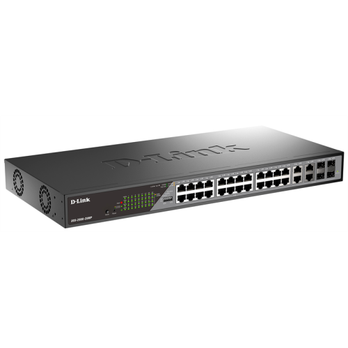 D-Link Smart L2 Surveillance Switch 24х1000Base-T PoE, 4xCombo 1000Base-T/SFP, PoE Budget 370W, Long-range PoE up to 250m