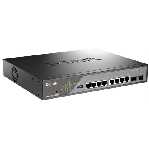 D-Link Smart L2 Surveillance Switch 8х1000Base-T PoE 802.3bt 90W, 2x1000Base-X SFP, PoE Budget 242W, Long-range PoE up to 250m