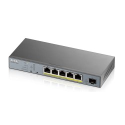 Smart L2 коммутатор PoE+ для IP-видеокамер Zyxel NebulaFlex Pro GS1350-6HP, 4xGE PoE+, 1xGE PoE++ (802.3bt), 1xSFP, бюджет PoE 60 Вт, питание до 250м, автоперезагрузка PoE-портов