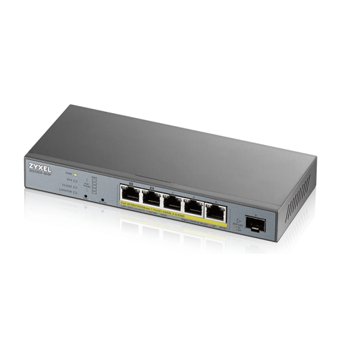Smart L2 коммутатор PoE+ для IP-видеокамер Zyxel NebulaFlex Pro GS1350-6HP, 4xGE PoE+, 1xGE PoE++ (802.3bt), 1xSFP, бюджет PoE 60 Вт, питание до 250м, автоперезагрузка PoE-портов