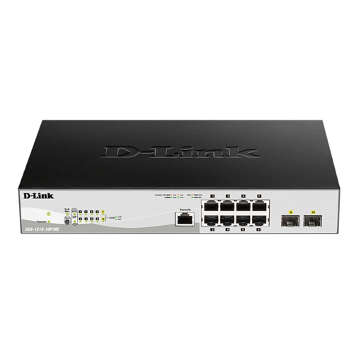 D-Link Managed L2 Metro Ethernet Switch 8x1000Base-T PoE, 2x1000Base-X SFP, PoE Budget 78W, Surge 6KV, CLI, RJ45 Console, Dying Gasp