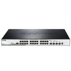 D-Link PROJ SmartPro L2+ Stackable Switch 24x1000Base-T PoE, 4x10GBase-X SFP+, PoE Budget 370W, CLI, RJ45 Console