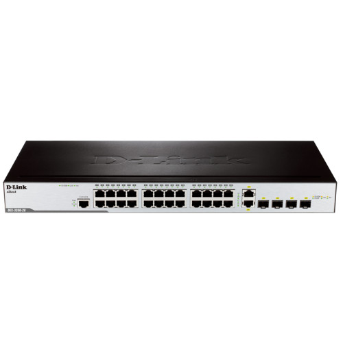D-Link Managed L2 Switch 24x100Base-TX, 2x1000Base-X SFP, 2xCombo 1000Base-T/SFP, Surge 6KV, CLI, RJ45 Console, Dying Gasp