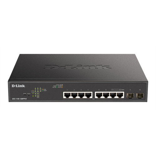 D-Link EasySmart L2 Switch 8х1000Base-T PoE, 2x1000Base-X SFP, PoE Budget 242W, 2 PoE ports 802.3bt (90W)