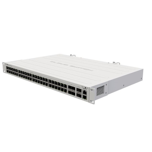 MikroTik Cloud Router Switch 354-48G-4S+2Q+RM with 48 x Gigabit RJ45 LAN, 4 x 10G SFP+ cages, 2 x 40G QSFP+ cages, RouterOS L5, 1U rackmount enclosure, Dual redundant PSU