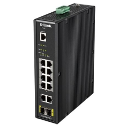 D-Link PROJ Managed L2 Industrial Switch 10x1000Base-T (8x1000Base-T PoE), 2x1000Base-X SFP, PoE Budget 123W, Surge 6KV, CLI, RJ45 Console, Alarm relay, Dying Gasp, DIN-Rail, metal case IP30, -40 to 6