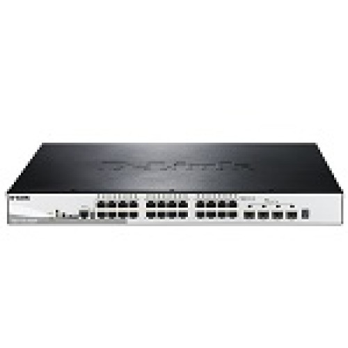 D-Link PROJ SmartPro L2+ Stackable Switch 24x1000Base-T PoE, 4x10GBase-X SFP+, PoE Budget 370W, CLI, RJ45 Console