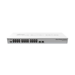 MikroTik Cloud Router Switch 326-24G-2S+RM with 800 MHz CPU, 512MB RAM, 24xGigabit LAN, 2xSFP+ cages, RouterOS L5 or SwitchOS (dual boot), 1U rackmount case, PSU