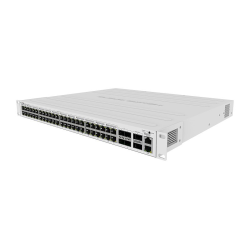MikroTik Cloud Router Switch 354-48P-4S+2Q+RM with 48 x Gigabit RJ45 LAN (all PoE-out), 4 x 10G SFP+ cages, 2 x 40G QSFP+ cages, RouterOS L5, 1U rackmount enclosure, 750W PSU