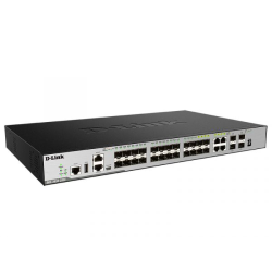 D-Link PROJ Managed L3 Stackable Switch 20x1000Base-X SFP, 4x10GBase-X SFP+, 4xCombo 1000Base-T/SFP, Surge 6KV, CLI, 1000Base-T Management, RJ45 Console, mini-USB Console, USB, RPS, Alarm RJ-45, Dying