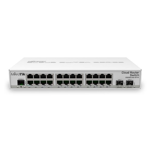 MikroTik Cloud Router Switch 326-24G-2S+IN with 800 MHz CPU, 512MB RAM, 24xGigabit LAN, 2xSFP+ cages, RouterOS L5 or SwitchOS (dual boot), desktop case, PSU