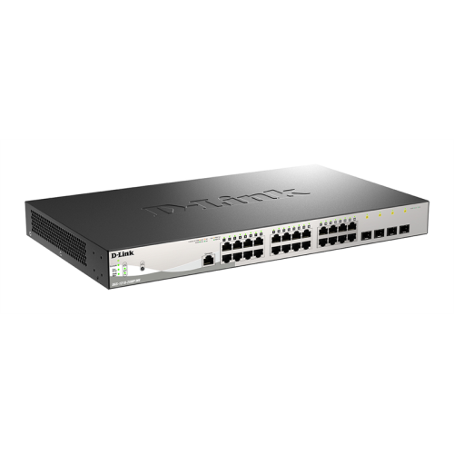 D-Link PROJ Managed L2 Metro Ethernet Switch 24x1000Base-T PoE, 4x1000Base-X SFP, PoE Budget 370W, Surge 6KV, CLI, RJ45 Console, Dying Gasp