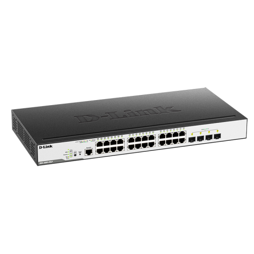 D-Link Managed L2 Switch 24x1000Base-T PoE, 4x1000Base-X SFP,  PoE Budget 193W, Surge 6KV, CLI, RJ45 Console, RPS, Dying Gasp