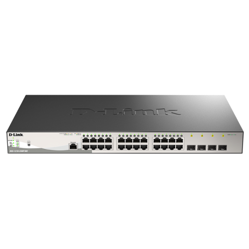 D-Link PROJ Managed L2 Metro Ethernet Switch 24x1000Base-T PoE, 4x1000Base-X SFP, PoE Budget 370W, Surge 6KV, CLI, RJ45 Console, Dying Gasp