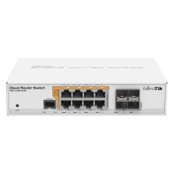 MikroTik Cloud Router Switch 112-8P-4S-IN with QCA8511 400Mhz CPU, 128MB RAM, 8xGigabit LAN with PoE-out, 4xSFP, RouterOS L5, desktop case, PSU