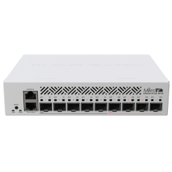 MikroTik Cloud Router Switch CRS310-1G-5S-4S+IN with 800 MHz CPU, 256 MB RAM, 4xSFP+, 5xSFP cages, 1xGBit LAN port, RouterOS L5, desktop case, rackmount ears, PSU