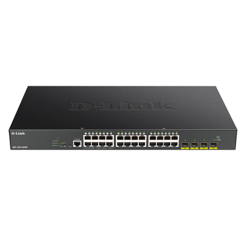 D-Link PROJ Smart L2 Switch 24x1000Base-T PoE, 4х10GBase-X SFP+, PoE Budget 370W, CLI, RJ45 Console