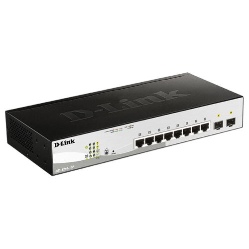 D-Link Smart  L2 Switch 8х1000Base-T PoE, 2х1000Base-X SFP, PoE Budget 65W, Compact CLI