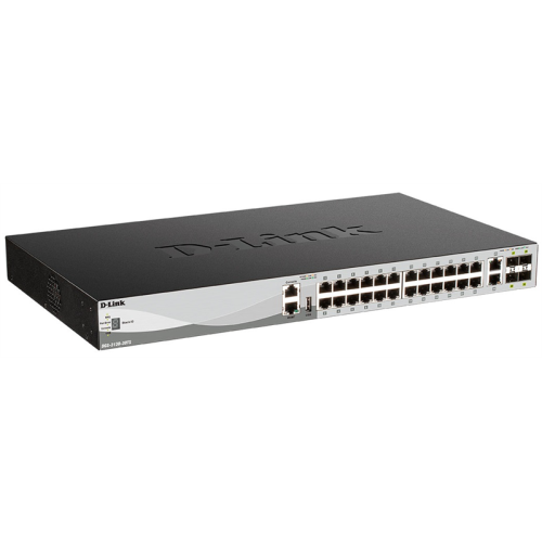 D-Link PROJ Managed L3 Stackable Switch 24x1000Base-T, 2x10GBase-T, 4x10GBase-X SFP+, Surge 6KV, CLI, 1000Base-T Management, RJ45 Console, USB, RPS, Dying Gasp