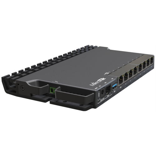 MikroTik RouterBORD 5009UG+S+ with Marvell Armada ARMv8 CPU (4-cores, 1.4GHz per core), 1GB of DDR4 RAM, 1GB NAND storage, 1x 2.5Gbit LAN, 7x 1Gbit LAN, 1xSFP+ port, RouterOS L5, metal desktop case, P