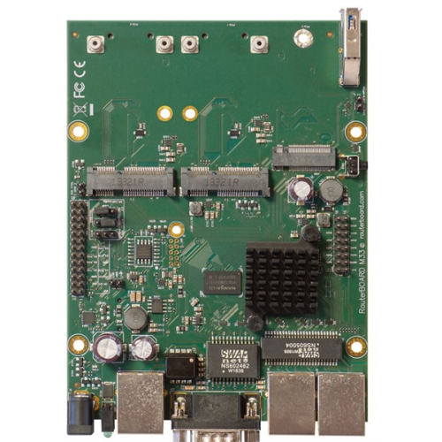 MikroTik RouterBOARD M33G with Dual Core 880MHz CPU, 256MB RAM, 3x Gbit LAN, 2x miniPCI-e, 2x SIM slots, USB, microSD slot, M.2 slot, RouterOS L4