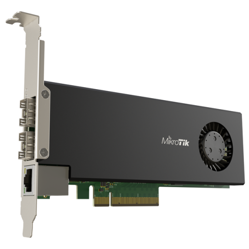 MikroTik Cloud Core Router 2004-1G-2XS-PCIe network interface card with quad-core ARMv8 64-bit AL32400 CPU, 4GB RAM, 2x25G SFP28 cages, 1xGbit LAN, RouterOS L6