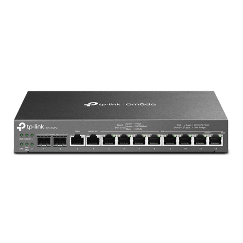 TP-Link ER7212PC, Гигабитный VPN-маршрутизатор Omada с портами PoE+ и контроллером, 2 гиг. порта SFP WAN/LAN, 1 гиг. порт RJ45 WAN, 1 гига. порт RJ45 WAN/LAN, 8 гиг. портов RJ45 LAN