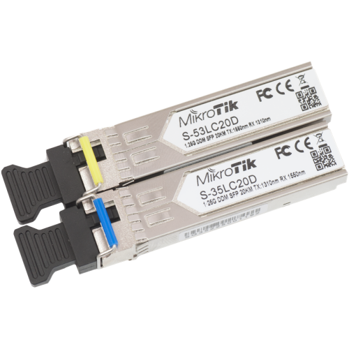 MikroTik Pair of SFP modules, S-35LC20D (1.25G SM 20km T1310nm/R1550nm, Single LC-connector) + S-53LC20D (1.25G SM 20km T1550nm/R1310nm, Single LC-connector)