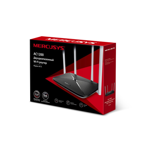 MERCUSYS AC1200 Двухдиапазонный Wi-Fi роутер, до 300 Мбит/с на 2,4 ГГц + до 867 Мбит/с на 5 ГГц,4 фиксированные внешние антенны, 3 порта LAN 10/100 Мбит/с, 1 порт WAN 10/100 Мбит/с
