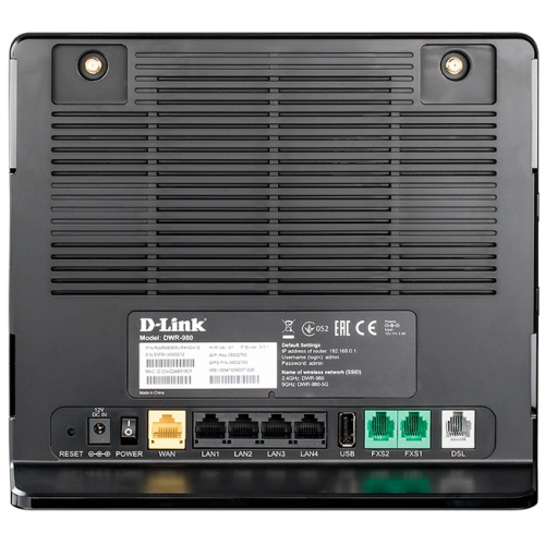 D-Link AC1200 Wi-Fi LTE Router, 1000Base-T WAN, 4x1000Base-T LAN, 2x3dBi detachable LTE antennas, 4x4dBi internal Wi-Fi antennas, SIM slot, 2xFXS+DSL+USB ports, VDSL2 support