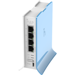 MikroTik hAP lite with 650MHz CPU, 32MB RAM, 4xLAN, built-in 2.4Ghz 802.11b/g/n 2x2 two chain wireless with integrated antennas, RouterOS L4, tower case, PSU