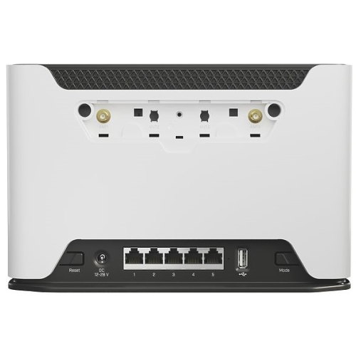 MikroTik Chateau LTE12 kit with 716MHz four core CPU, 256MB RAM, 5 x Gigabit LAN, two wireless interfaces (built-in 2.4Ghz 802.11b/g/n two chain wireless with integrated antennas, built-in 5Ghz 802.11