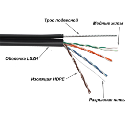 Кабель TWT UTP, 4 пары, Кат.5е, LSZH, универсальный, с тросом, 305 м