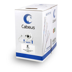 Cabeus UTP-4P-Cat.5e-SOLID-GY Кабель витая пара UTP (U/UTP), категория 5e, 4 пары (24 AWG), одножильный, серый (305 м), системная гарантия 25 лет.