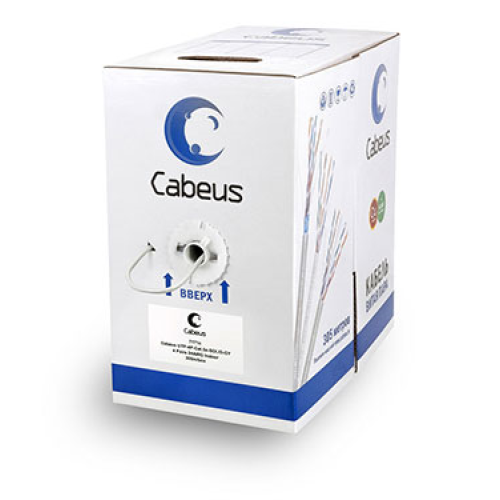 Cabeus UTP-4P-Cat.5e-SOLID-GY Кабель витая пара UTP (U/UTP), категория 5e, 4 пары (24 AWG), одножильный, серый (305 м), системная гарантия 25 лет.