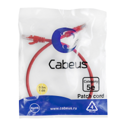 Cabeus PC-UTP-RJ45-Cat.5e-0.5m-RD Патч-корд U/UTP, категория 5е, 2xRJ45/8p8c, неэкранированный, красный, PVC, 0.5м